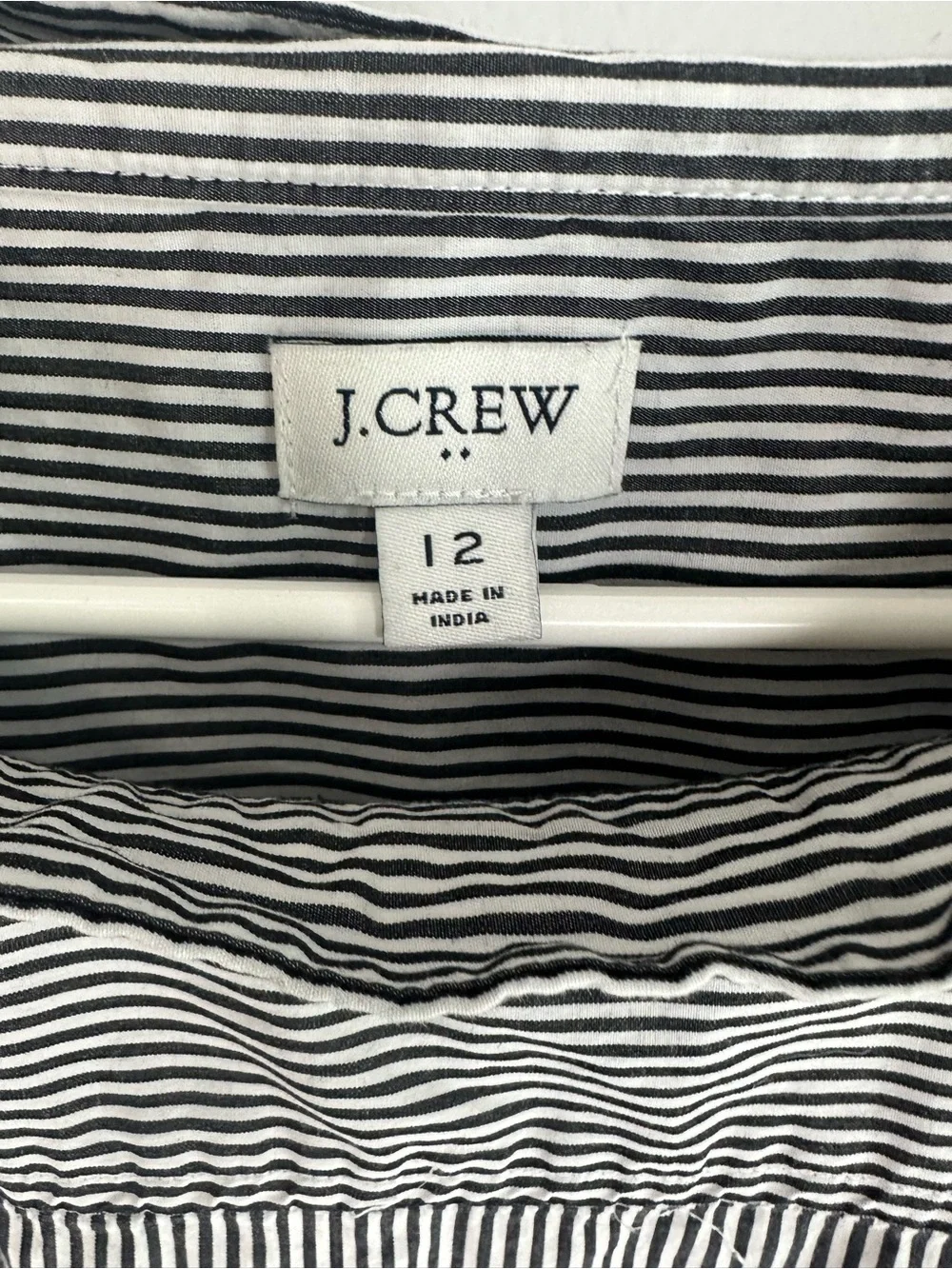 J. Crew Black Funnel neck Striped   Button-Shoulder Top high low hem size 12